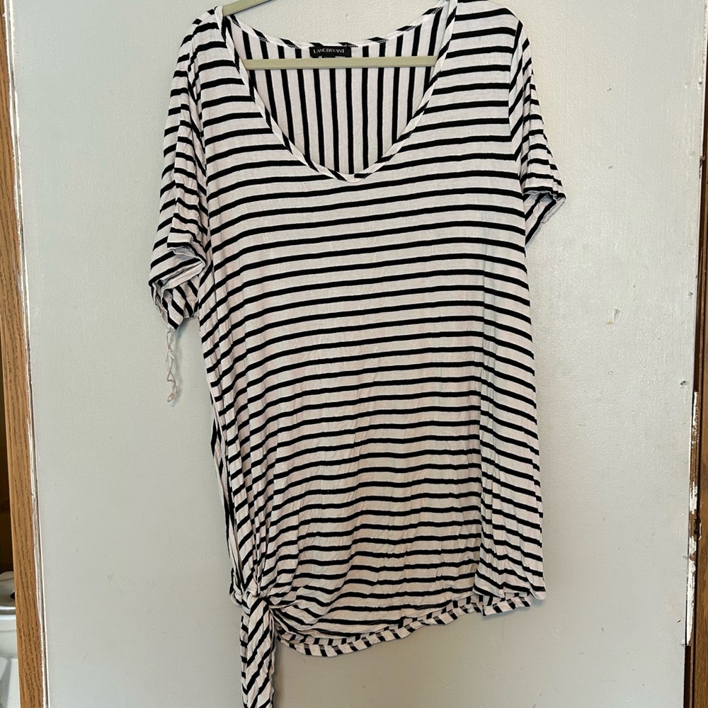 Lane Bryant Black and White Vertical Stripe Top